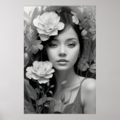 Poster Déesse florale en noir et blanc (Devant)