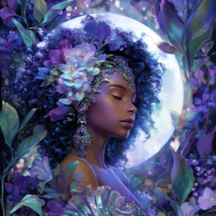 Poster Déesse Lunaire Art Fantastique Noir Reine Noire