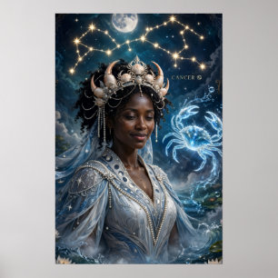 Poster Déesse Lunaire Cancer Noir Art