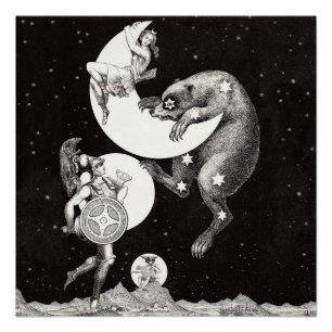 Poster Déesse lunaire céleste antique et ours Ursa Major