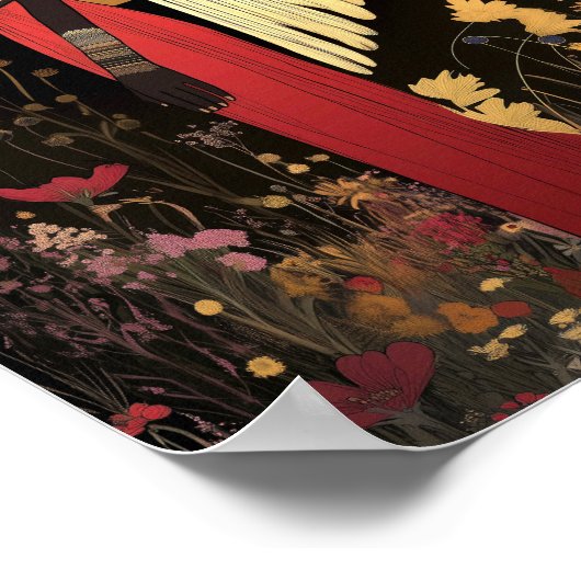 Poster Déesse Ma'at : Or égyptien, Lune florale noire (Coin)