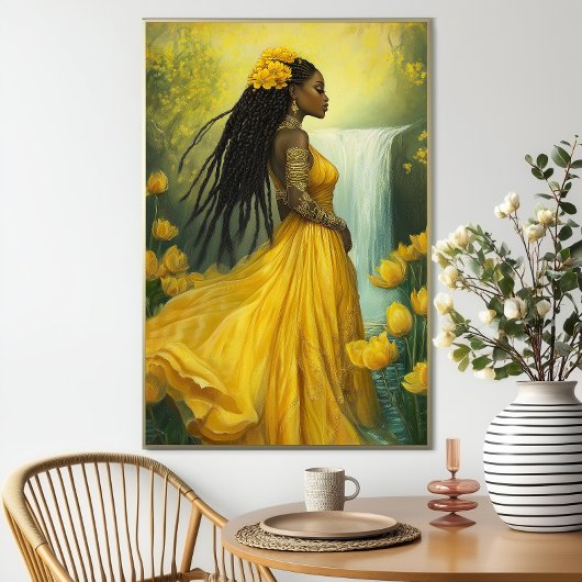Poster Déesse Oshun : Cascade Fleurie Jaune Orisha