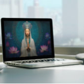 Poster Déesse Quan Yin Bleu Abstrait géométrique Floral