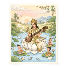 Déesse Saraswati lisant avec des enfants | Lotus P