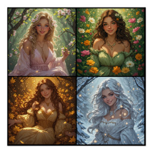 Poster Déesses nymphes de la nature Printemps Été Automne