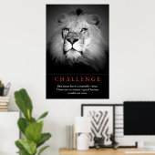 Poster Défi Citation Inspiration Lion noir et blanc (Bureau à domicile)