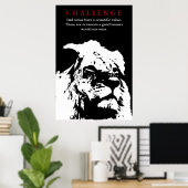 Poster Défi Citation Inspiration Lion noir et blanc (Bureau à domicile)