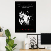 Poster Défi Citation Inspiration Lion noir et blanc (Bureau à domicile)