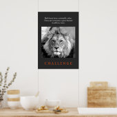 Poster Défi Citation Inspiration Lion noir et blanc (Cuisine)