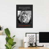 Poster Défi Citation Inspiration Lion noir et blanc (Bureau à domicile)