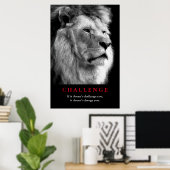 Poster Défi de motivation du lion blanc noir (Bureau à domicile)