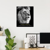 Poster Défi de motivation du lion blanc noir (Bureau à domicile)