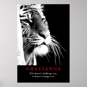 Poster Défi de motivation du tigre noir et blanc