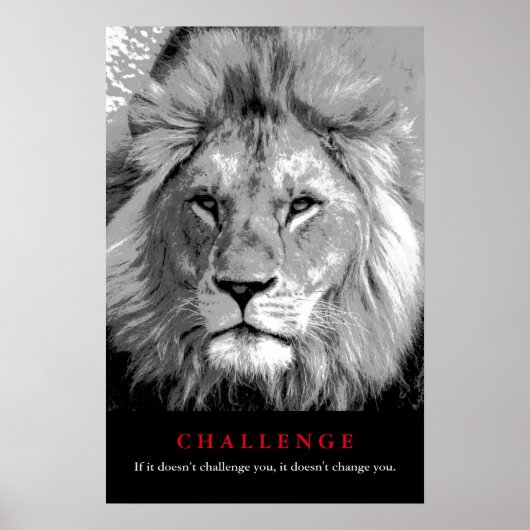Poster Défi de motivation Lion Noir & Blanc (Devant)