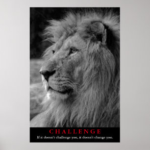 Poster Défi Motivatif animal Lion noir et blanc