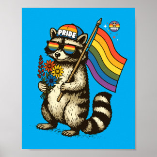 Poster Défilé de fleurs de raton laveur arc-en-ciel Anima
