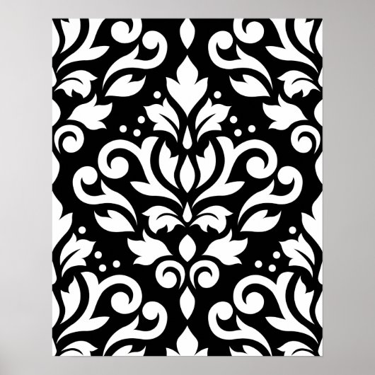 Poster Défiler Damas Grand Motif blanc sur noir (Devant)