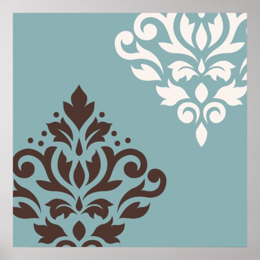 Poster Défiler Damask Art I Brown Cream Turquoise (Devant)
