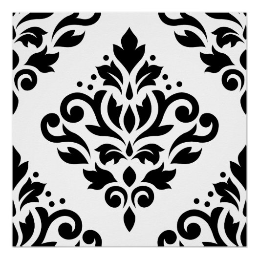 Poster Défiler Damask Grand Design (B) Noir sur Blanc (Devant)