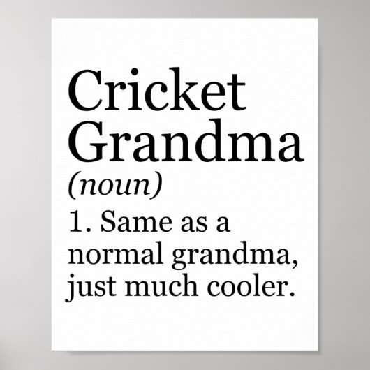 Poster Définition de grand-mère de cricket drôle et sarca (Devant)