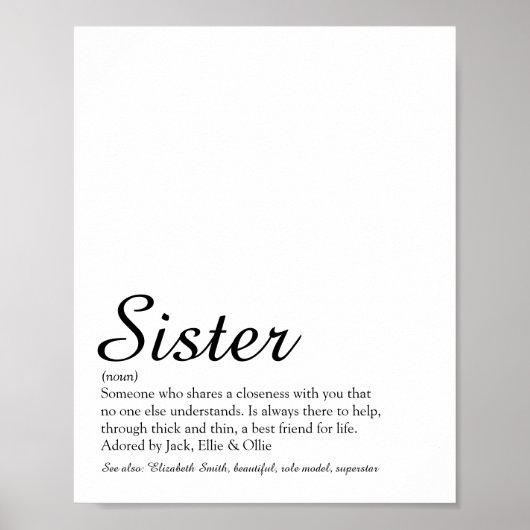 Poster Définition de Meilleure Sœur au Monde Écriture Chi (Devant)