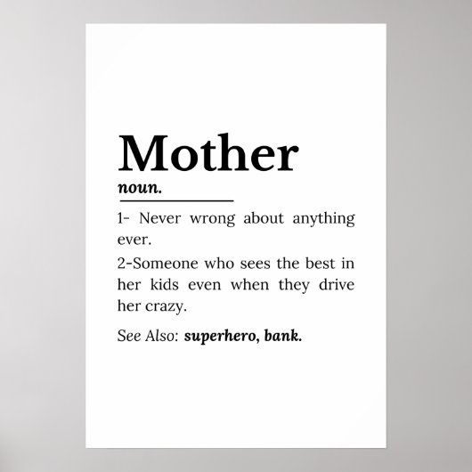 Poster Définition de mère Citation drôle de maman (Devant)