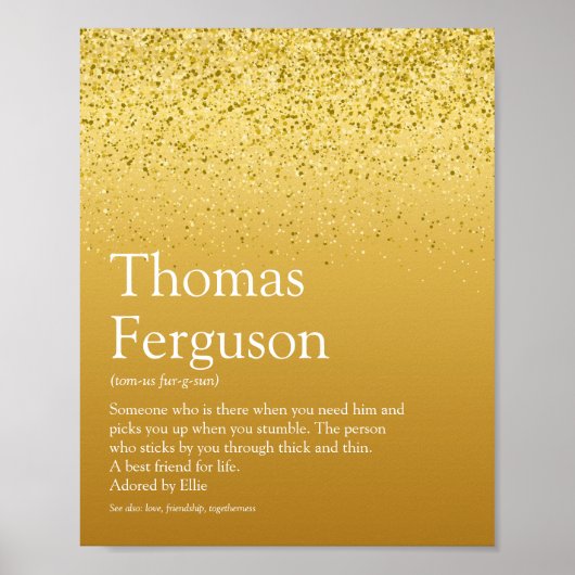 Poster Définition de nom Paillettes dorées Moderne Fun Gl (Devant)