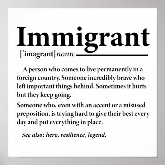 Poster Définition drôle d'immigrant Immigrants Immigratio (Devant)