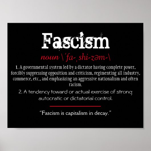 Poster Définition du fascisme Énoncé politique Rouge (Devant)
