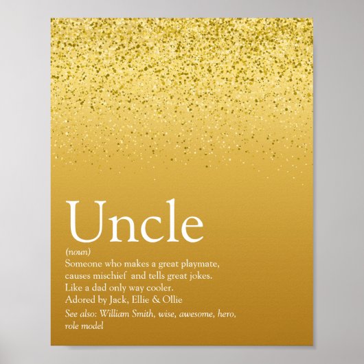 Poster Définition Tonton Funcle Moderne Paillettes Dorées (Devant)