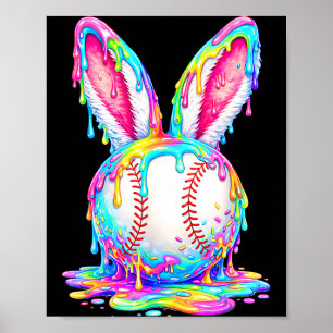 Poster Dégoulinade de baseball de Pâques Lapin de Pâques