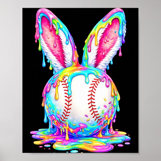 Poster Dégoulinade de baseball de Pâques Lapin de Pâques (Devant)