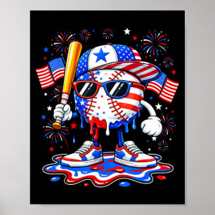 Poster Dégout de baseball Drapeau américain Usa Garçons E