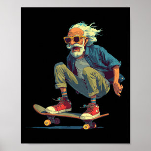 Poster Déguisement de grand-père barbu avec skateboard po