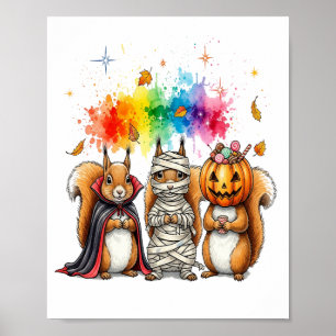 Poster Déguisement de jolis écureuils pour Halloween