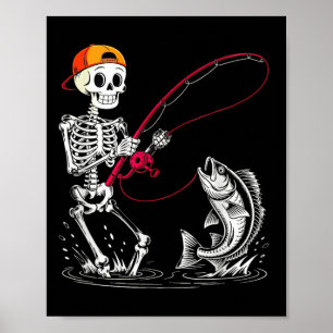Poster Déguisement de pêche de squelette Halloween drôle 