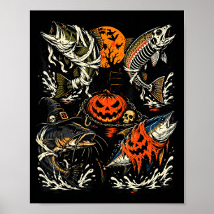 Poster Déguisement de pêche d'Halloween Truite Poisson Sq