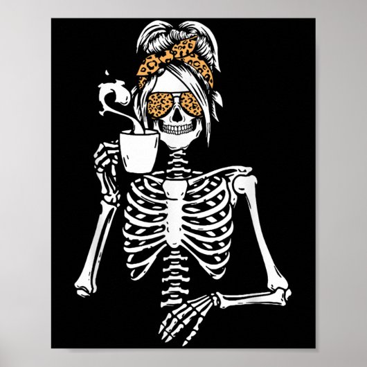 Poster Déguisement d'Halloween de squelette buvant du caf (Devant)