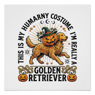Poster Déguisement humain Halloween Retriever doré Citrou