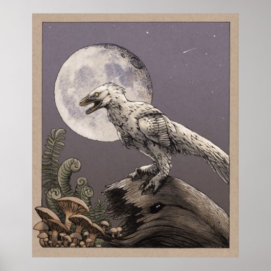 Poster Deinonychus et la Lune (Devant)