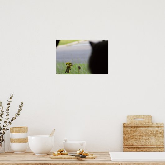 Poster Déjeuner potentiel - Chat et Oiseau (Cuisine)