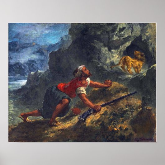 Poster Delacroix - Arabe traquant un lion (Devant)