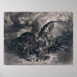 Poster Delacroix - Cheval Sauvage Piloté Par Un Tigre