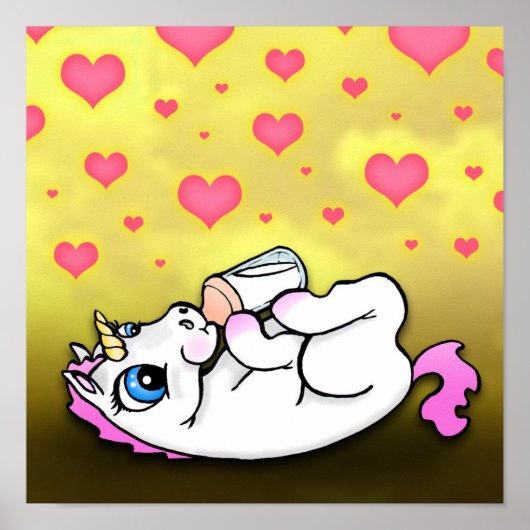 Poster Délai d'alimentation du bébé licorne - Rose - Impr (Devant)