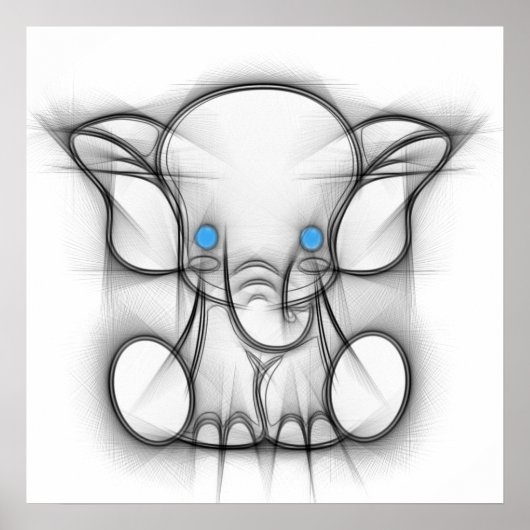 Poster d'éléphant aux yeux bleus mignons (Devant)
