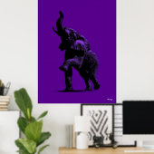 Poster d'éléphant - Silhouette noire sur violet (Bureau à domicile)