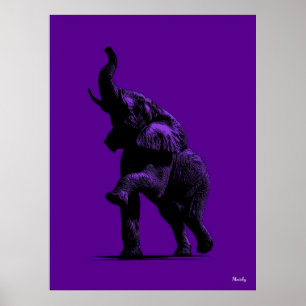 Poster d'éléphant - Silhouette noire sur violet