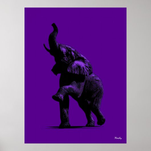Poster d'éléphant - Silhouette noire sur violet (Devant)