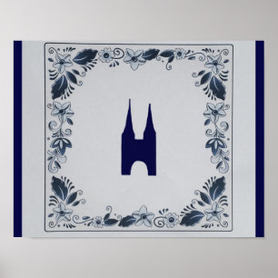 Poster Delft blue tile Eastern Gate dans Delft