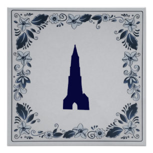 Poster Delft blue tile Nouvelle église dans Delft